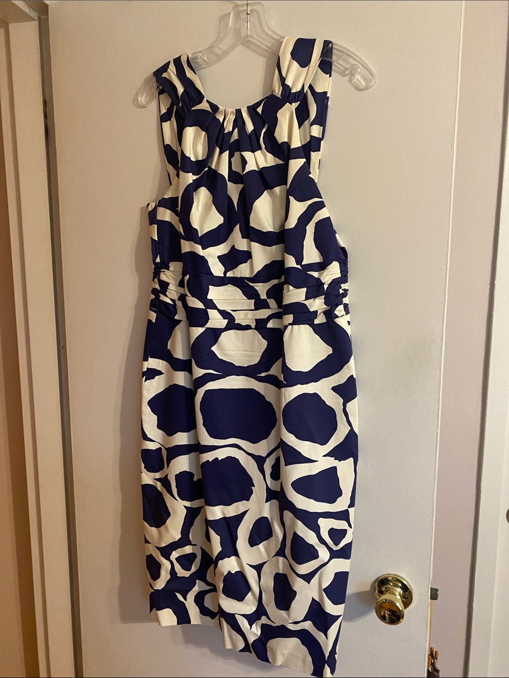 David Meister Navy and White Sleeveless Printed Midi Dress